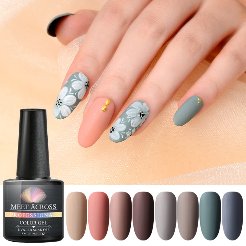 

MEET ACROSS Matte UV Gel Nail Polish Set Pure Nail Gel Varnish Matte Top Coat 2Pcs/set GellakSoak Off Nail Art Lacquer Manicure