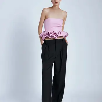 

ZA women 2020 spring NEW Pink tube top mini Petticoat Wrapped chest T shirt elegant highstreet club evening party women shirts