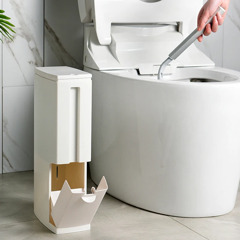 Poubelle Etroite pour Toilette, avec Brosse de Toilette et Rangement de  Brosse Poubelle de Salle de Bain Poubelle de Toilette Couverture Poubelle  de Toilette 3 Litre Durable Faible Encombrement Blanc : 