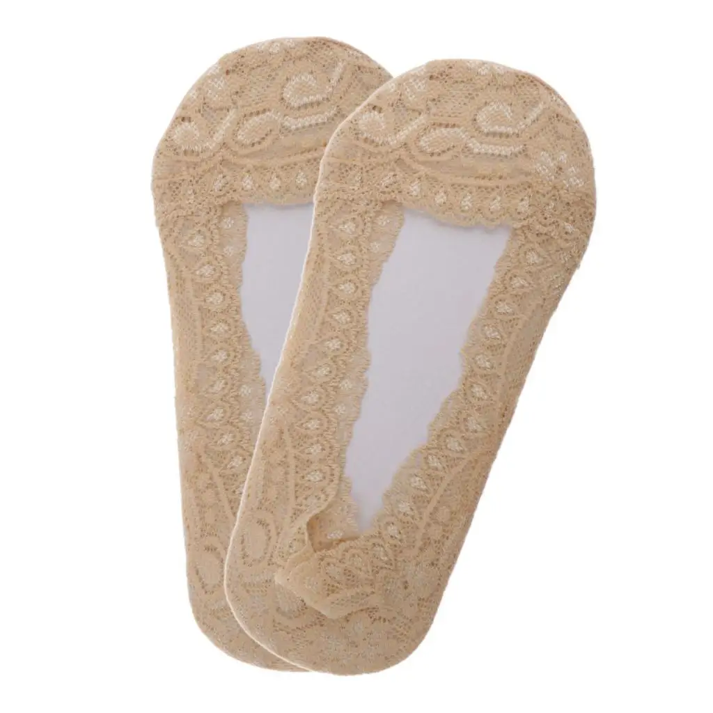 2 Pairs Casual Thin No Show Socks Non Slip Socks for Flats Boat Liner with Lace Trim