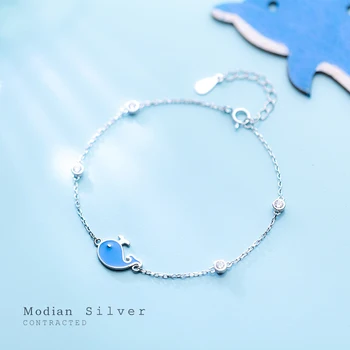 

Modian Blue Fish Whale Lovely Bracelets for Women 925 Sterling Silver Enamel Pattern Chain Bracelet Fashion Jewelry Bijoux