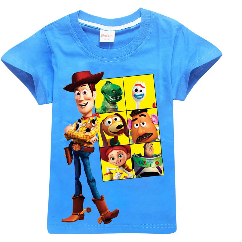 Toy story 4/толстовки с капюшоном для маленьких мальчиков; одежда для детей; Рождественский свитер с капюшоном с героями мультфильмов; топы для мальчиков и девочек; хлопковая Футболка; костюм - Цвет: T8478-blue