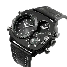 Oulm Reloj de pulsera de cuarzo deportivo para hombre, cronógrafo Individual de tres esferas con correa de Corium, resistente al agua, brújula, Hora Mundial