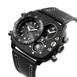 Oulm Reloj de pulsera de cuarzo deportivo para hombre, cronógrafo Individual de tres esferas con correa de Corium, resistente al agua, brújula, Hora Mundial