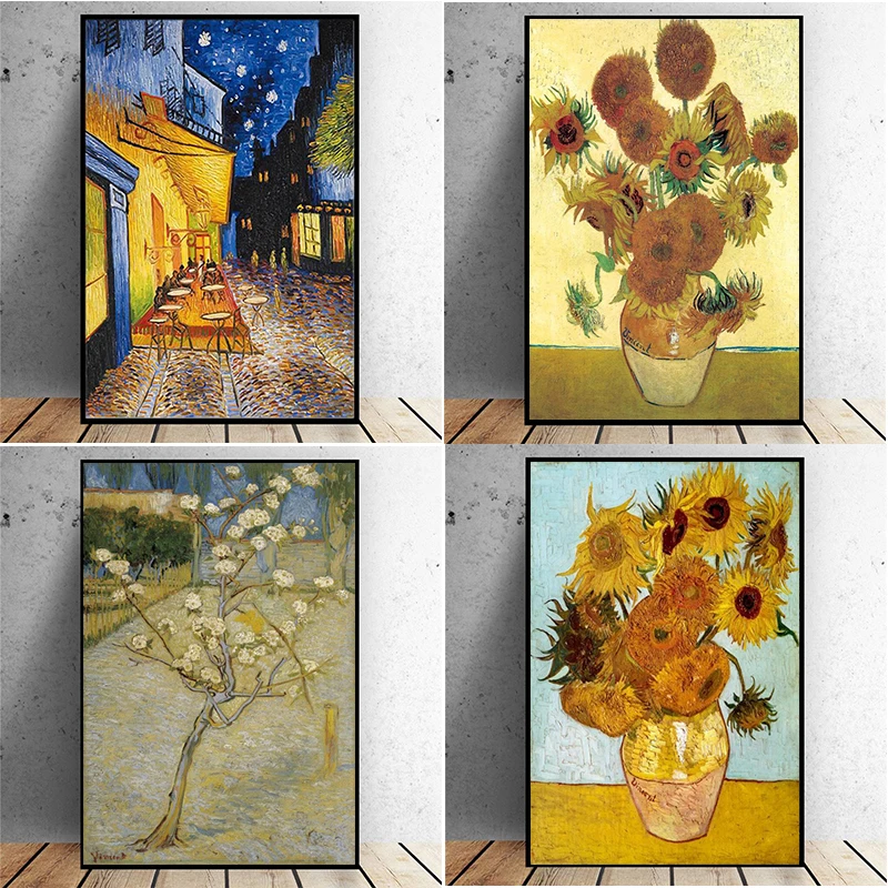 

Famous Van Gogh Cafe Terrace At Night Oil Painting Reproductions on Canvas Posters and Prints Wall Art Picture for Living Room