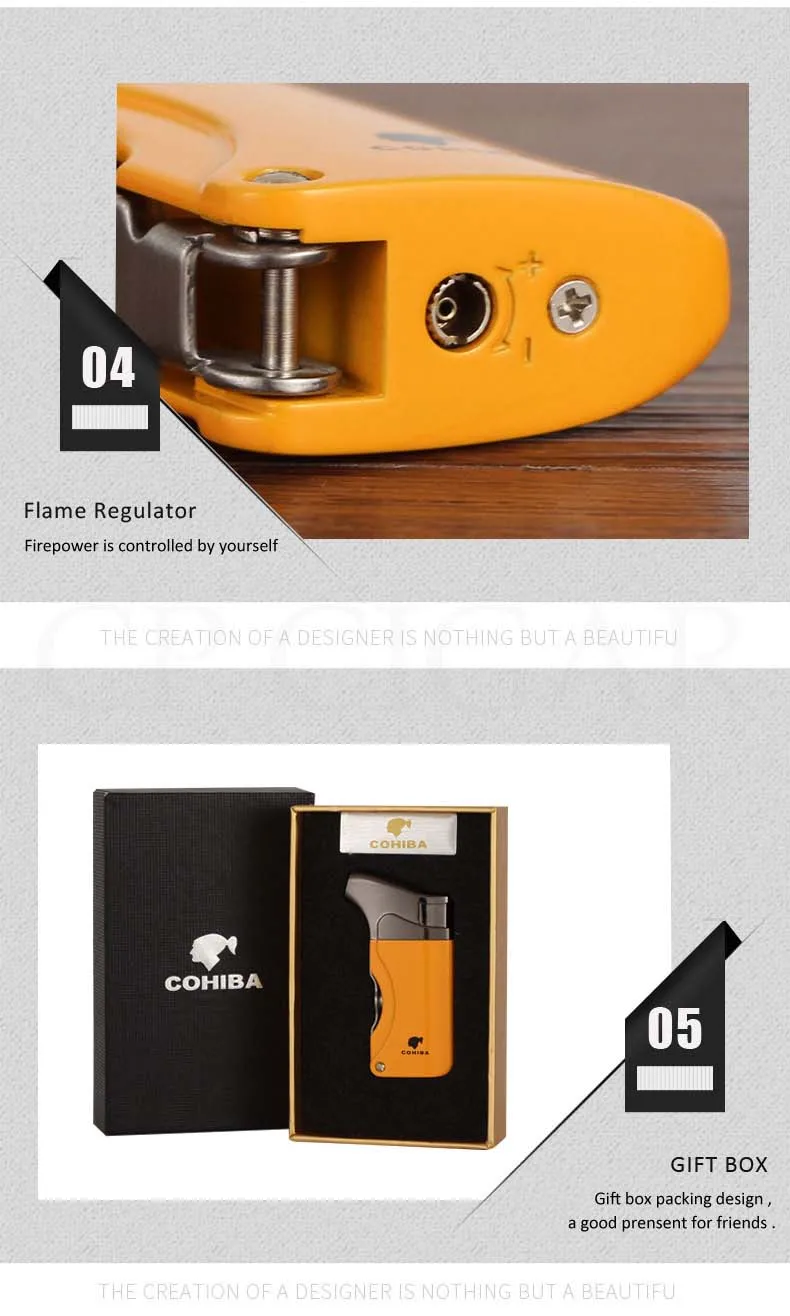 COHIBA карманная зажигалка, металлический ветрозащитный фонарь, струйный огонь, сигарета, сигара, газовая зажигалка, зажигалка/W, сигары, пробойник и подарочная коробка