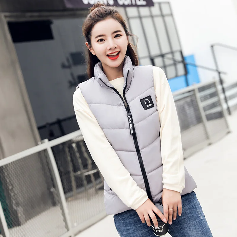 

Women Winter Short Vest casual Autumn solid music thicken warm cotton padded waistcoat Stand Collar sleeveless vest plus size
