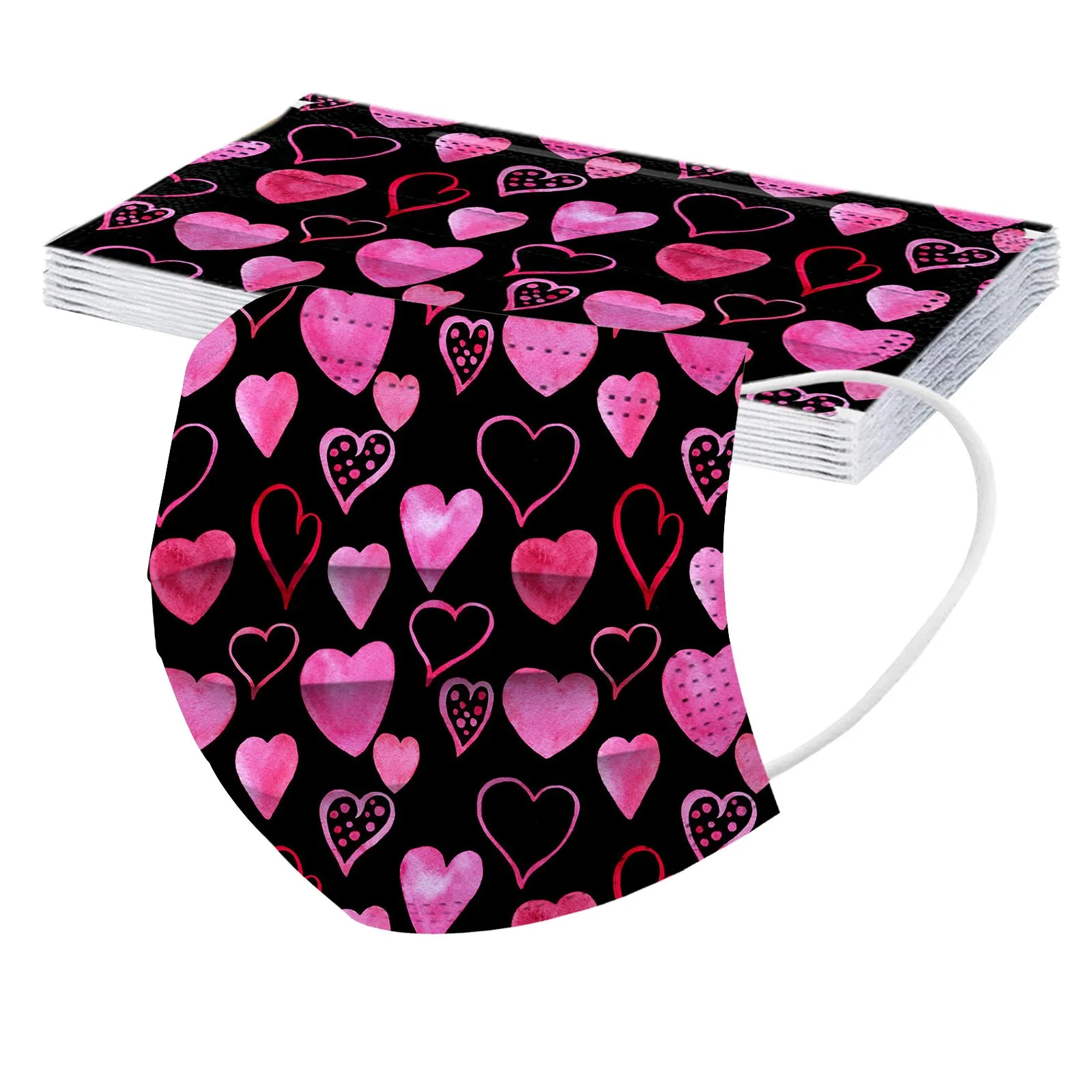 Red Black Heart Disposable Face Masks Adult Couples Valentine's Day Safety Masks For Men And Women Mascarillas Desechables 10pc