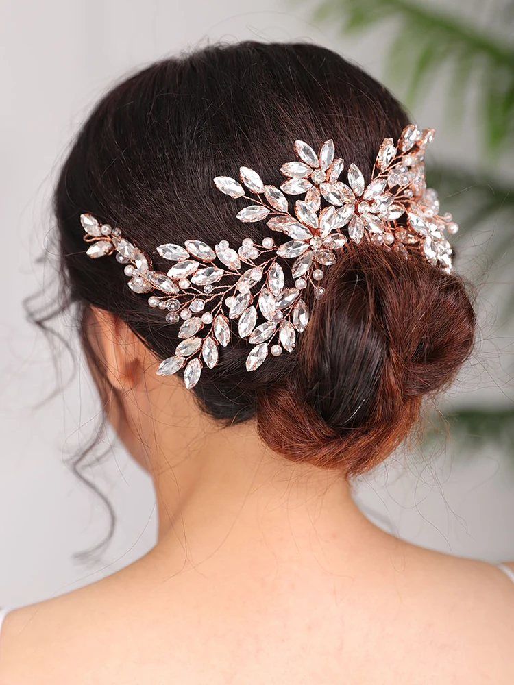 Rose Gold Headpieces Rhinestone Hair Comb Tiara Wedding Hairstyles Jewellery Bridal Hair Accessories For Women