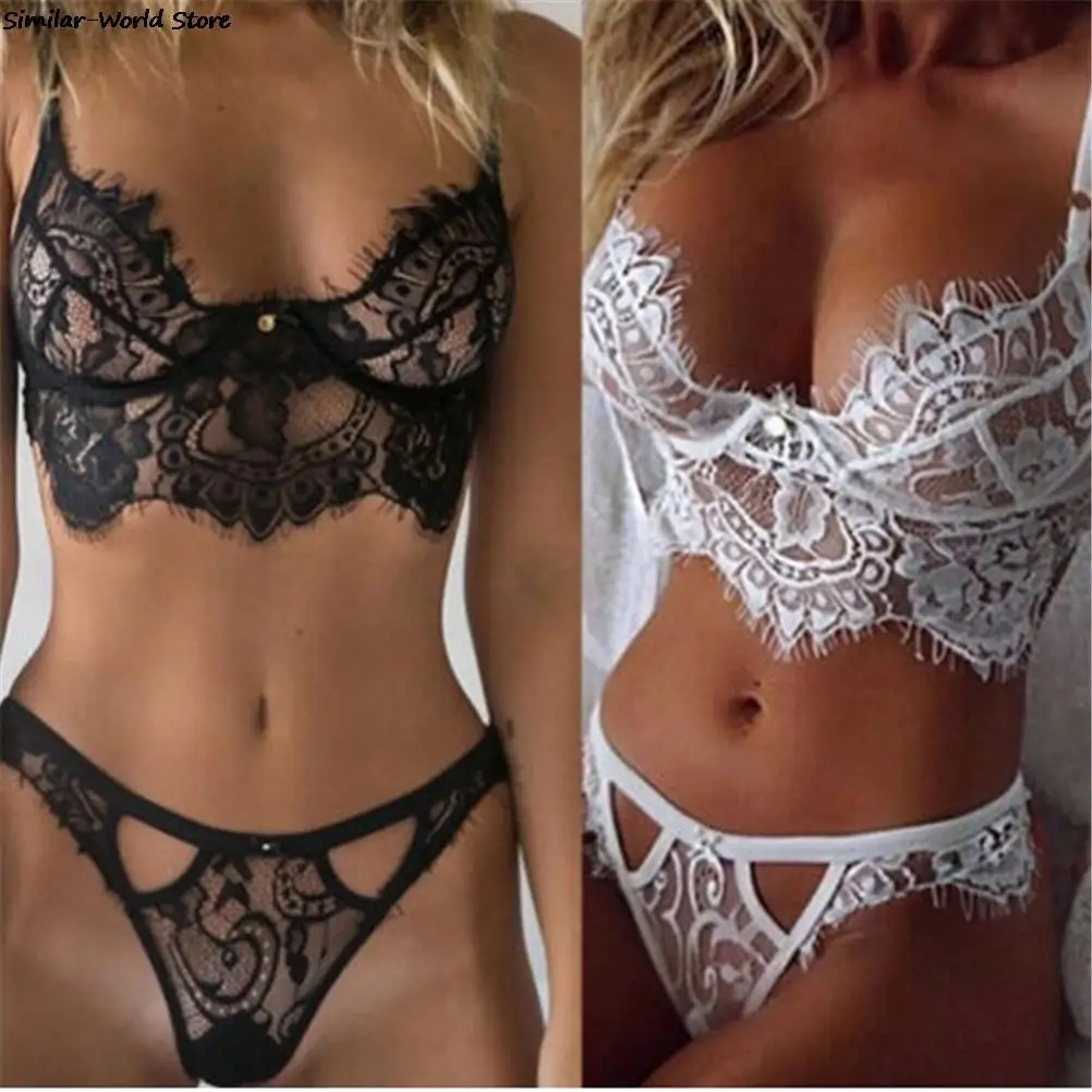Transparent CupBlack White Lingerie Trim Straps Bra Soft Push Up Top Deep Women Lace Bralette Sets V Cross Back Bras - Image 5