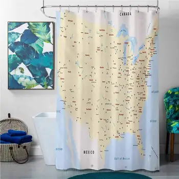 

Easter Shower Curtains for Bathroom Set Map,United States Interstate Map America Cities Travel Destinations Road Route,Yellow