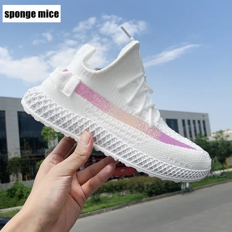 

Breathable comfortable flying woven women's shoes sports off white shoes wedge sneakers platform women designer Vulcanized Shoe