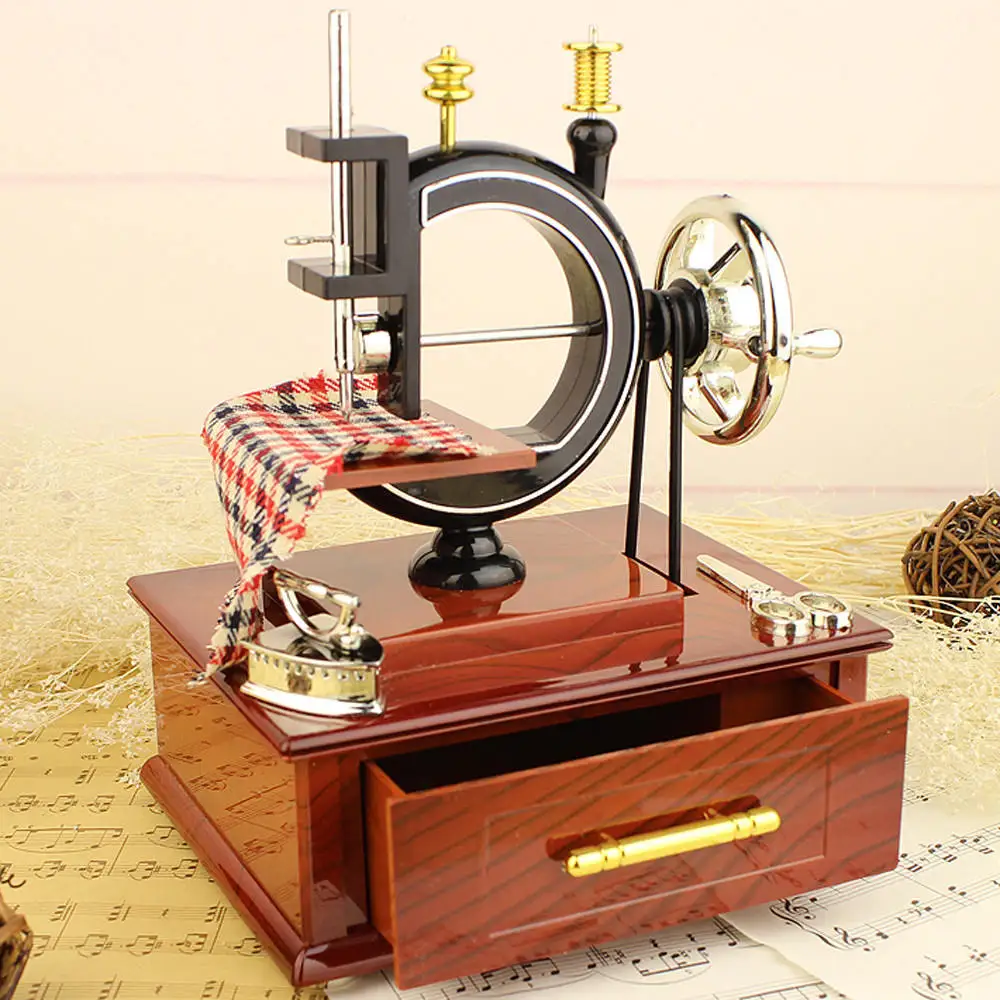 Retro Sewing Machine Music Box High Quality Vintage Style Mechanical Birthday Gift Table Decor Music Box