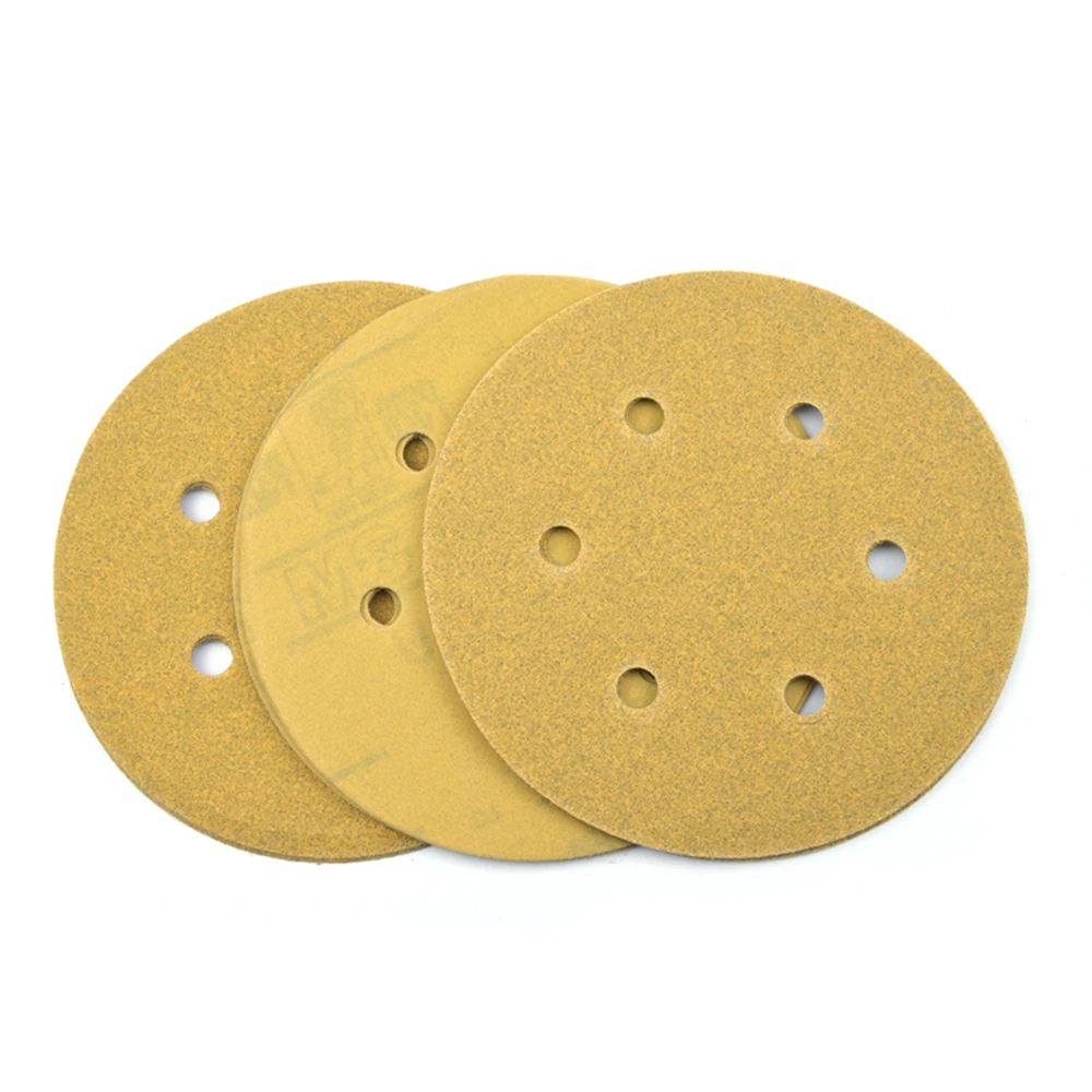 POLIWELL 20 шт. 6 дюймов 150 мм желтые шлифовальные диски Флокирование песок бумага 6-отверстие 80-400 Грит Festool шлифовальная бумага для полировки автомобиля