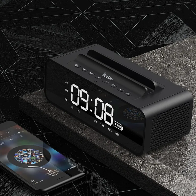 Популярный портативный многофункциональный Bluetooth динамик практичная подставка для телефона с светодиодный будильником fm-радио беспроводной музыкальный саундбокс