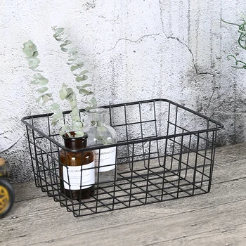 

Japanese-Style Retro Wrought Iron Storage Baskets Debris Storage Box Modern Minimalist Home Decor Creative Black Iron Basket