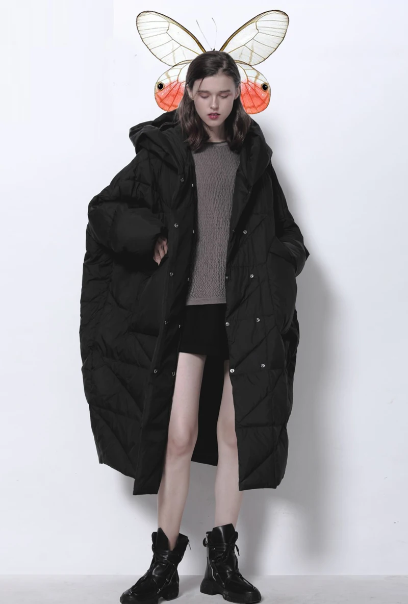 long duvet coat M - 3XL Women's down jacket Winter Overszied Black Thick warm Female Hooded Long Puffer coat Parkas Casual Lady New INKEO 1O236 long black puffer