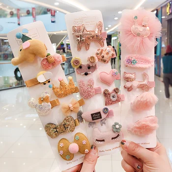 

5/10Pcs/set Girls Cute Cartoon Rabbit Crown Hair Clips Children Sweet Hairpins Barrettes Lovely Baby Kid Colors Hair Accessories