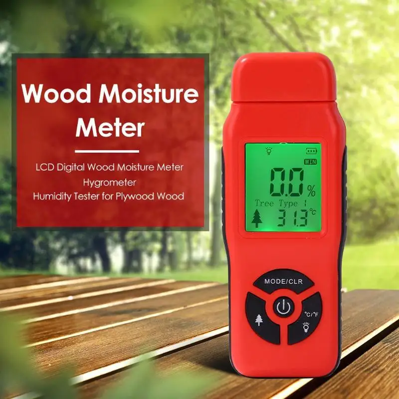 

Portable Wood Moisture Meter Timber Tree Density Digital Electrical Hygrometer Automatic Ambient Temperature Compensation