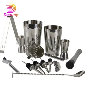 

DEOUNY Professional Bartender Kit 13PCS Bar Accessories Set With Cocktail Shaker Bottle Strainer Jigger Straws Christmas Gift