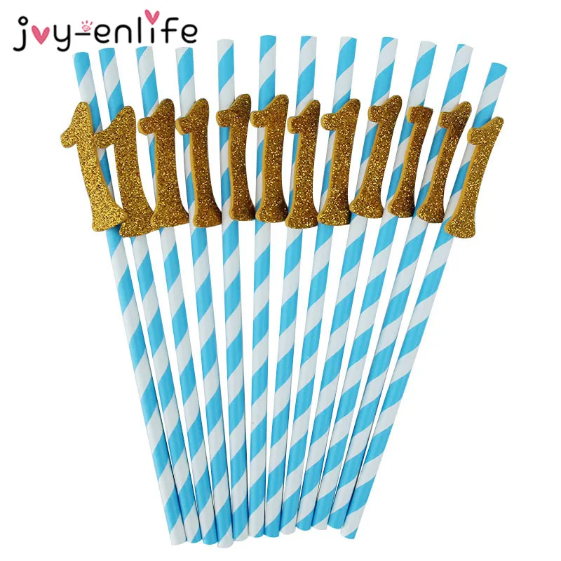 JOY-ENLIFE 12 шт. соломинки в полоску для первого дня рождения золотые/серебряные 1