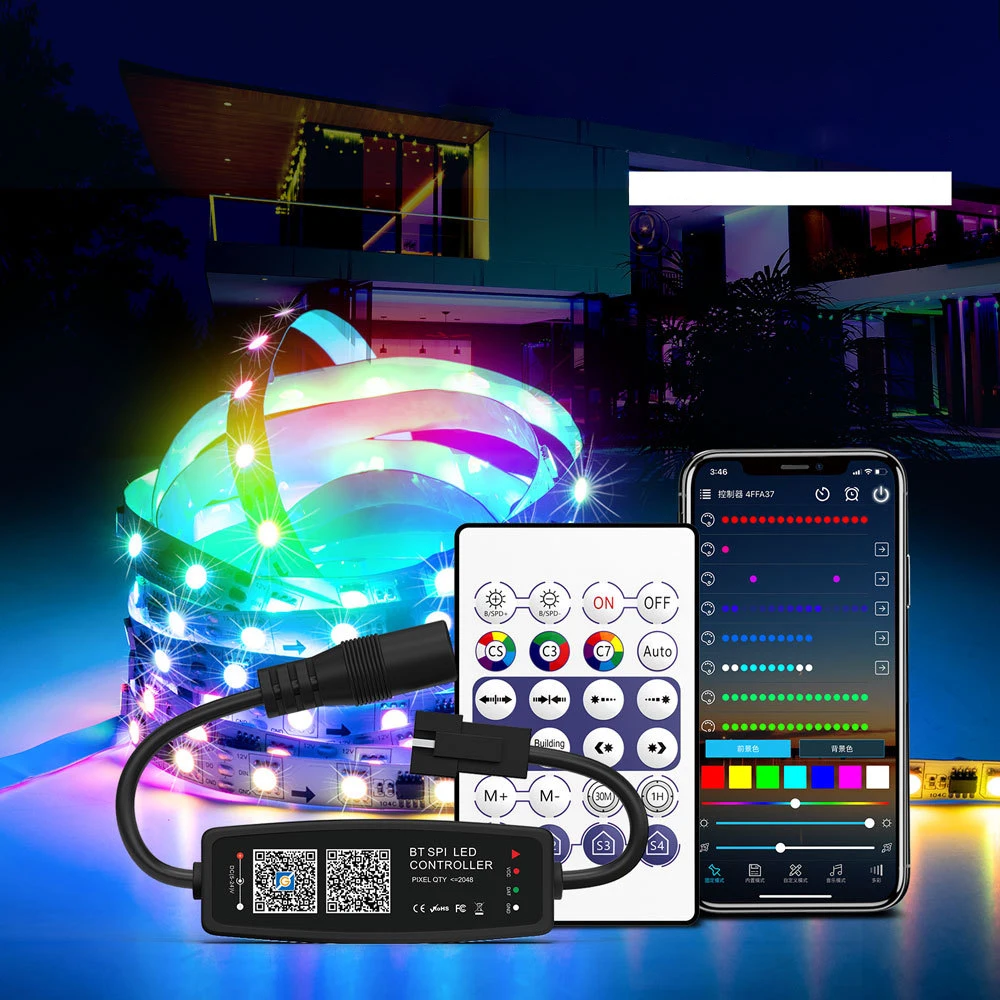 DC12-24V LED 스트립 라이트 컨트롤러, 블루투스 음악, 픽셀 LED 스트립 라이트 앱 리모컨, SK6812, WS2811, WS2812B