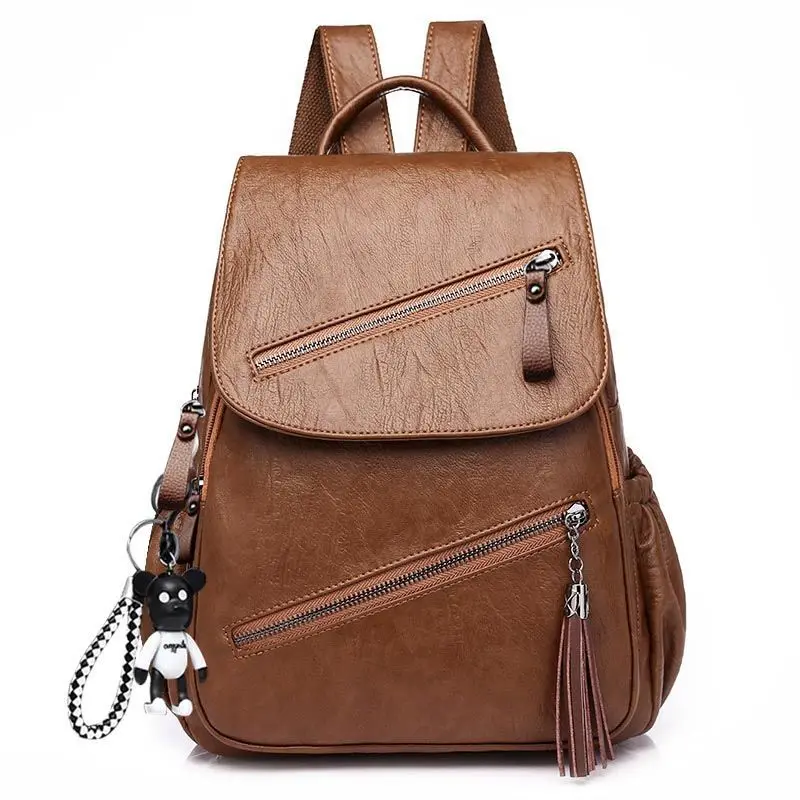 CESHA винтажный женский рюкзак высокого качества из искусственной кожи, рюкзак с несколькими карманами для девочек, школьный рюкзак, женский рюкзак с кисточками - Цвет: Коричневый