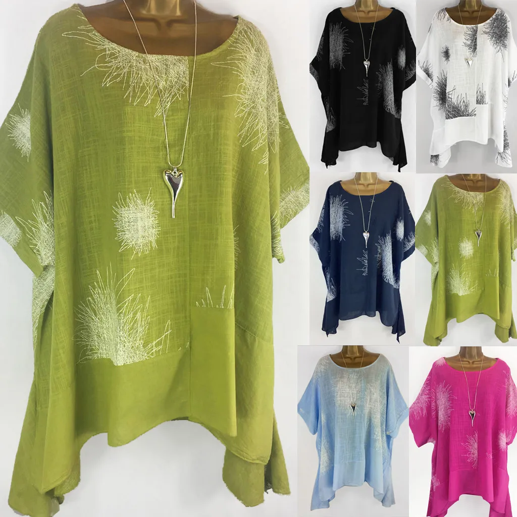 2019Fashion Summer Women Blouse Short Sleeve Casual Loose Top Female Printing Cotton And Linen T-Shirts | Женская одежда