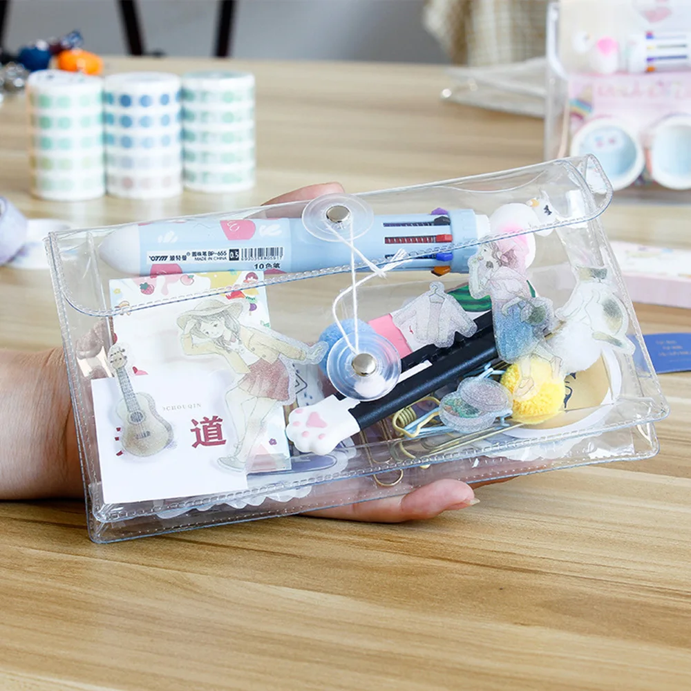 

Transparent Winding Line File Bag PVC Waterproof Oil ProofLarge Capacity Cosmetic Storage Bag Student Pencil Pouch Stationery