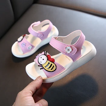 

Kids Girls Summer Shoe Children Princess Beach Sandals Cartoon PU Leather Flat Heels Sandals Soft Bottom SYY111