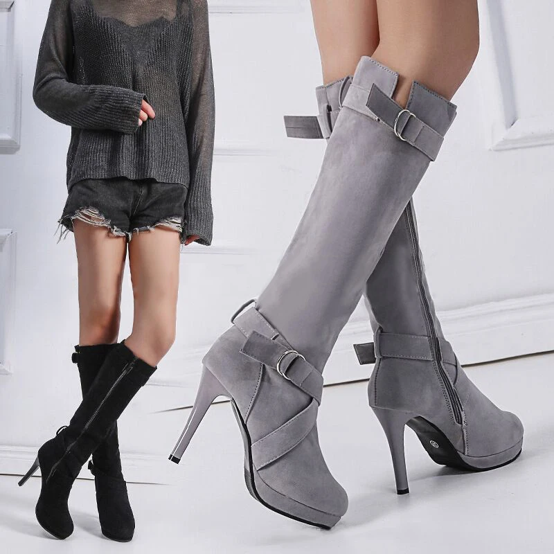 2019 пикантные женские сапоги до колена модные из искусственной кожи на тонком