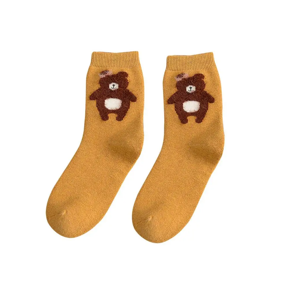 5 пар женских хлопчатобумажных носков средней длины, милые женские теплые носки в виде медведя,#2S26