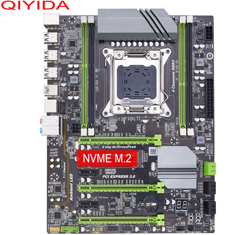 QIYIDA X79 Turbo материнская плата LGA2011 ATX USB3.0 SATA3 PCI E NVME M.2 SSD поддерживает память REG ECC и