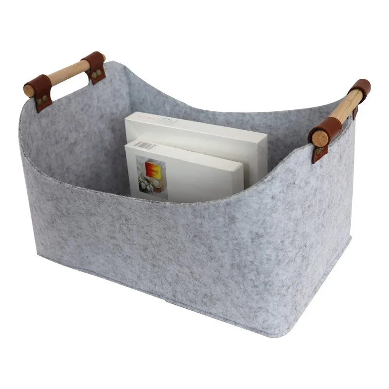 Felt Storage Basket Bin with Handle Bedroom Closet Clothing Toy Grey Storage Box 