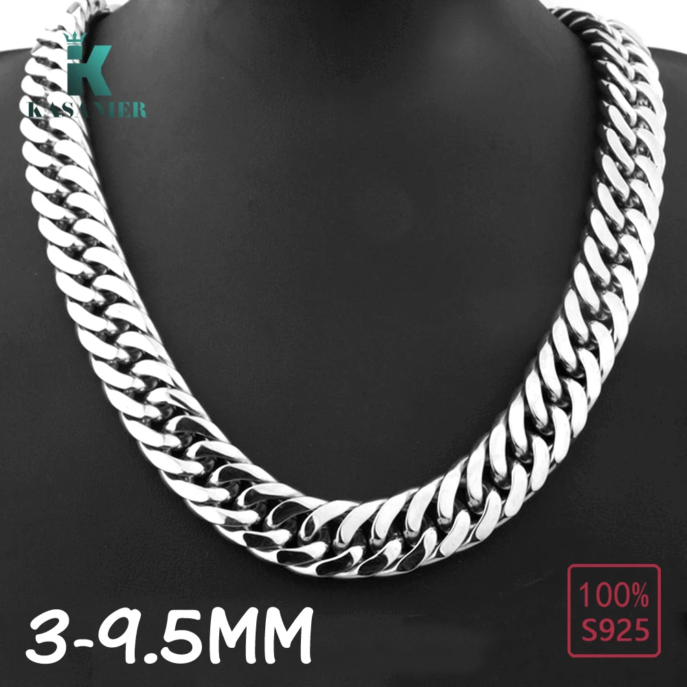 KASANIER Real S999 Sterling Silver Men Necklace 3-9.5MM Width Whips Chain Hip Hop style Figaro Man Woman Jewelry Factory Price | Украшения