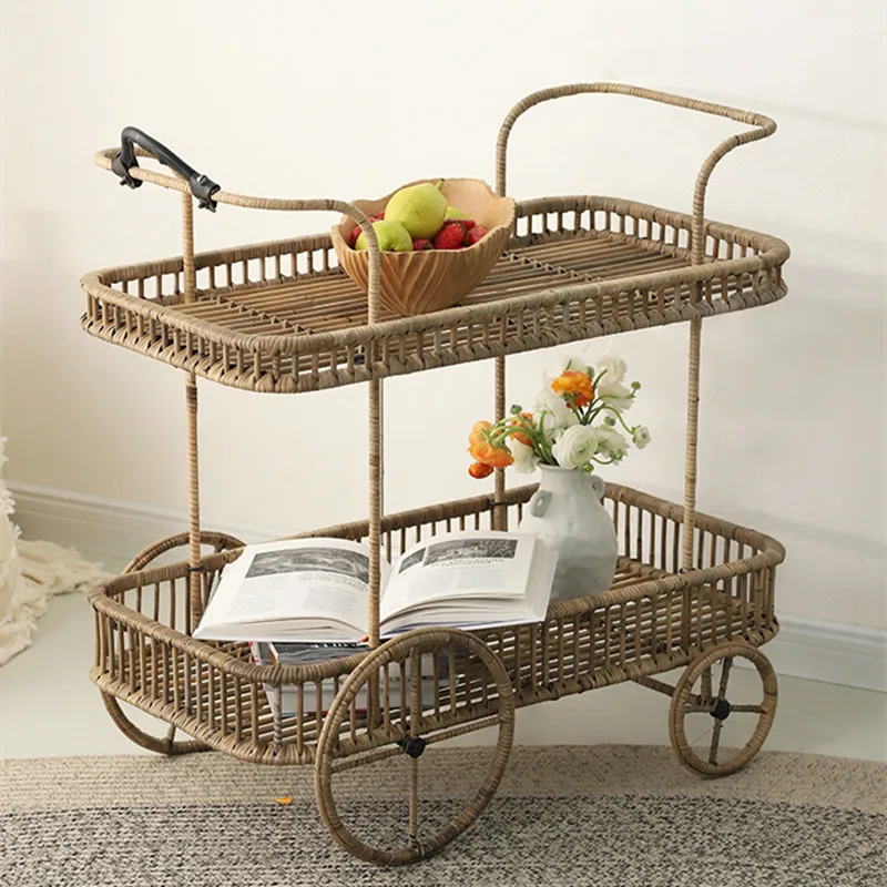 PROD 1005001684933174 Rattan Potted Multi-layer Cart With Wheels Mobile
Flower Stand Balcony Rattan Woven Interior Decoration