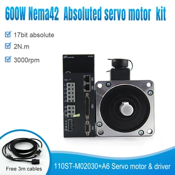

Nema42 110mm frame 600W 3000rpm 2n.m 17 bit absoluted encoder with 3 meter cables ac 220V servo motor and servo drive kit cnc
