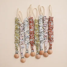 

Floral Baby Pacifier Clip Chain Woven Cotton Rope Beech Wood Pacifier Clip DIY Dummy Nipple Holder Baby Teething Toy