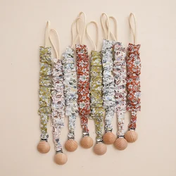 Floral Baby Pacifier Clip Chain Woven Cotton Rope Beech Wood Pacifier Clip DIY Dummy Nipple Holder Baby Teething Toy