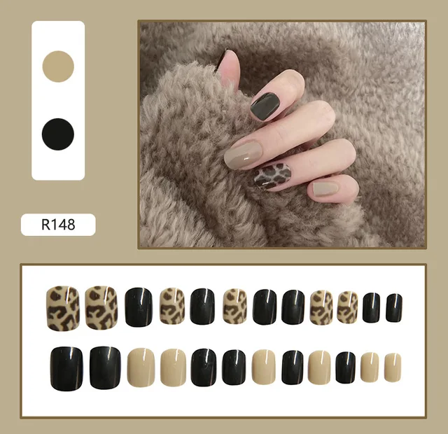 24 Sheet/Set Cute Face Fake False Nail Tips Grid Round Full Cover Glue Manicure Makeup New Design Pure Art Nail Stickers R148