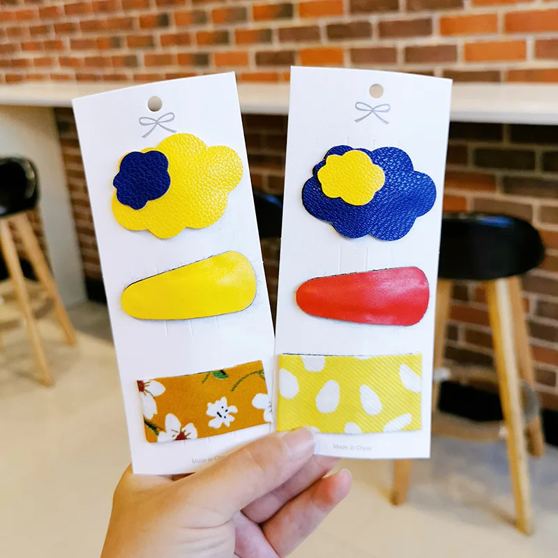 

3 Pcs Korean Cute Girl Children's BB Clip Simple Creative Cloud Leather Hairpins for Princess Colorful Hair Accessories Set