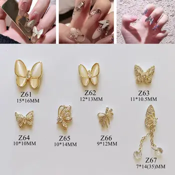 

2pcs High Quality Luxury Nail Art Gold-Plated Metal 3D Charms with Zircon Stone Butterfly Bow Decoration Z61-67