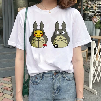 

Lus Los New Cute Totoro T shirt Women Cartoon 3D Harajuku Casual Tops Tees Plus Size O Neck T-shirt 2019