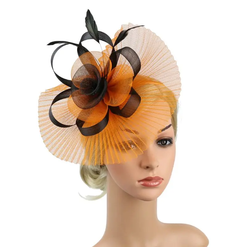 Women Fascinator Hat Flower Feathers Fancy Ribbons Net Mesh Tea Party Banquet U50C