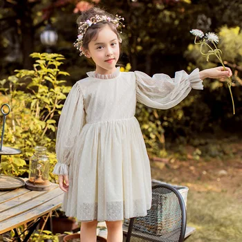 

2020 Spring New Arrival Elegant Girls Dresses Baby Girls Cute Princess Dresses Kids Long Sleeve Dot Mesh Dress for Girls, #8367