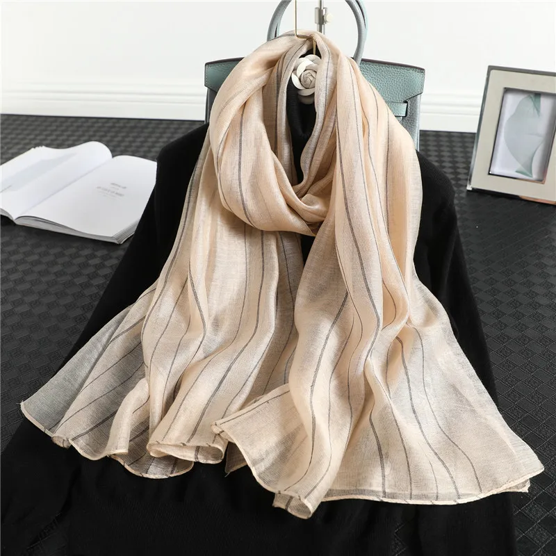 New 2020 Brand Real Silk Wool Scarf For Women Winter Stripe Scarves Shawls Hijab Wraps Pashmina Bandana Foulard Wholesale |