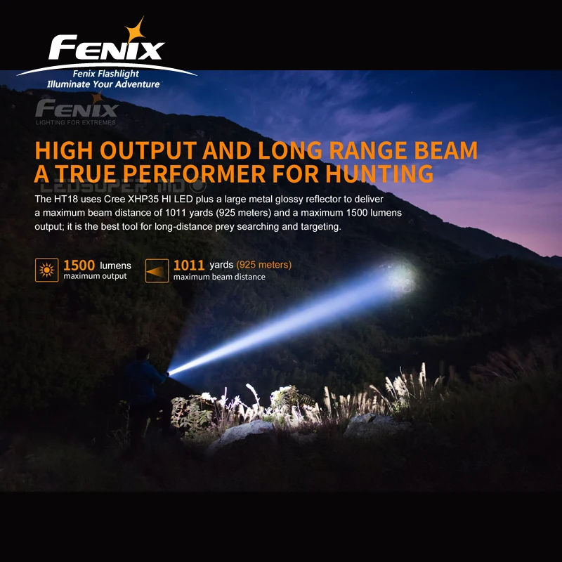 925 м дальность луча Fenix HT18 CREE XHP35 HI светодиодный фонарь 1500 люмен дальний охотничий фонарь с литий-ионным аккумулятором 5000 мАч