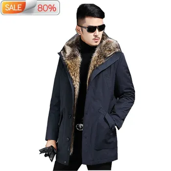 

Winter Natural Coat Raccoon Collar Parka Real Rabbit Fur Liner Jacket Men Overcoat L17-1312ND763