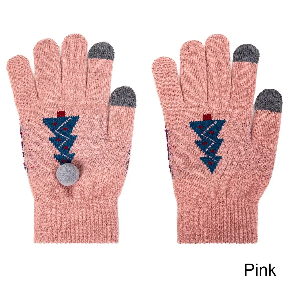 pink REAKIDS/зимние детские перчатки для мальчика; зимние теплые рождественские детские перчатки для девочек с сенсорным экраном; Детские однотонные вязаные хлопковые перчатки - Цвет: pink