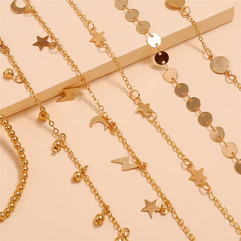 Bohemia Multilayer Beads Anklet Set Fashion Sequins Star Ankle Bracelets - Image 6